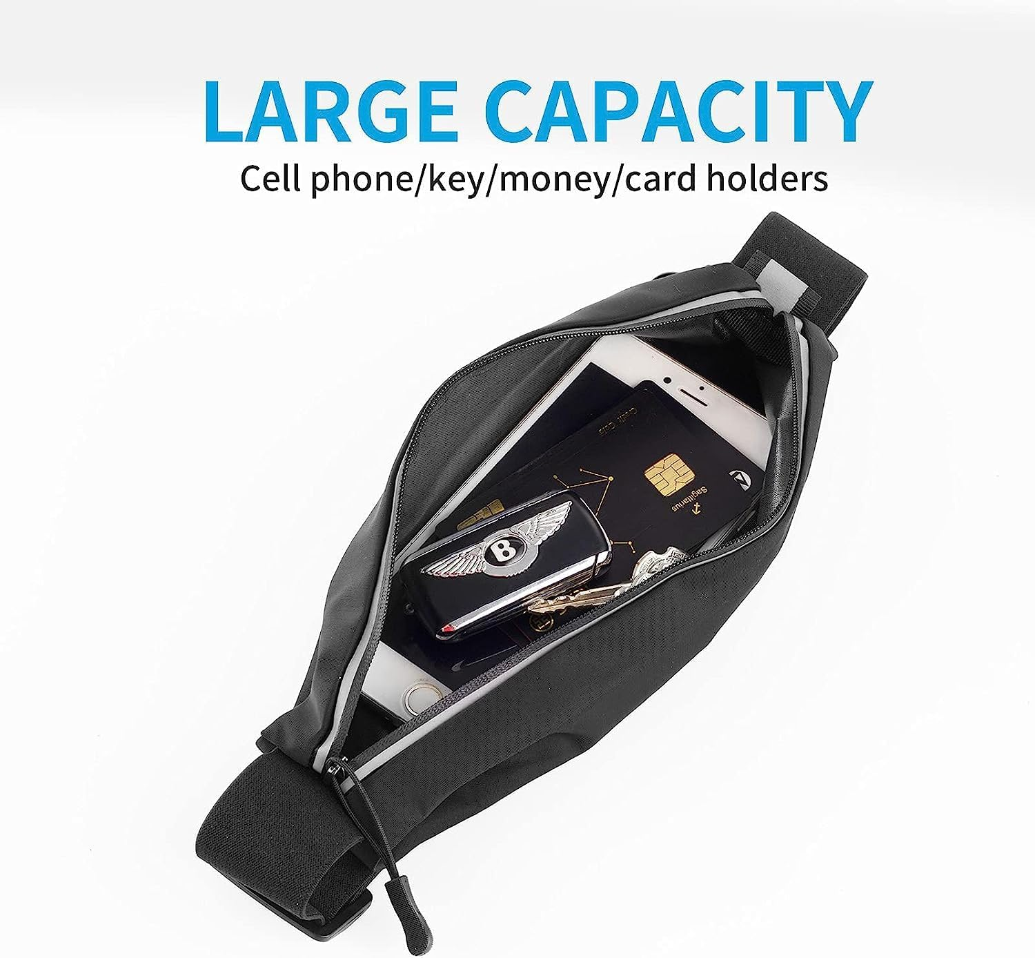 Slim Running Belt for Women with Waterproof Bounce, Waist Pouch, Reflective Runner Pack, Fitness Workout Bag, Money Belt (Black-2 Pack) - Black image number 6