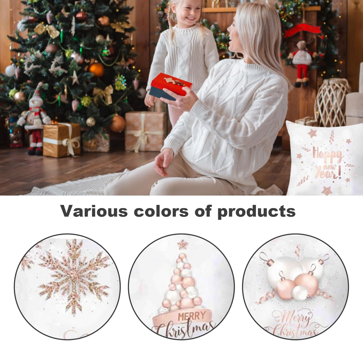 Christmas Pillow Covers 18 X 18 Inch 4PCS Decorative Christmas Cushion Cover Snowflake Xmas Tree Pillow Case for Sofa Couch Car Winter Christmas Homer Decor NO Inserts Xmas Decor