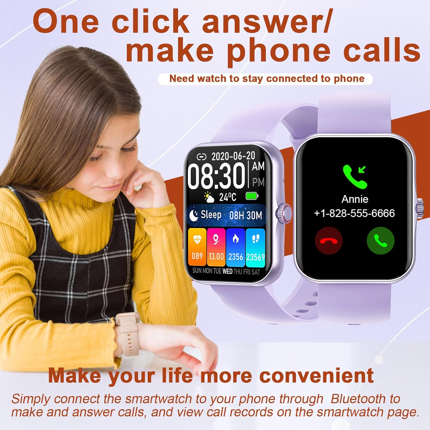 Smart Fitness Tracker Watch for Childrens, Kids Cute Sport Smartwatch with Heart Rate Blood Oxygen 37 Exercise Modes Step Counter Phone Calls Siri Recall App Notifications Music Calculator Alarms image number 1