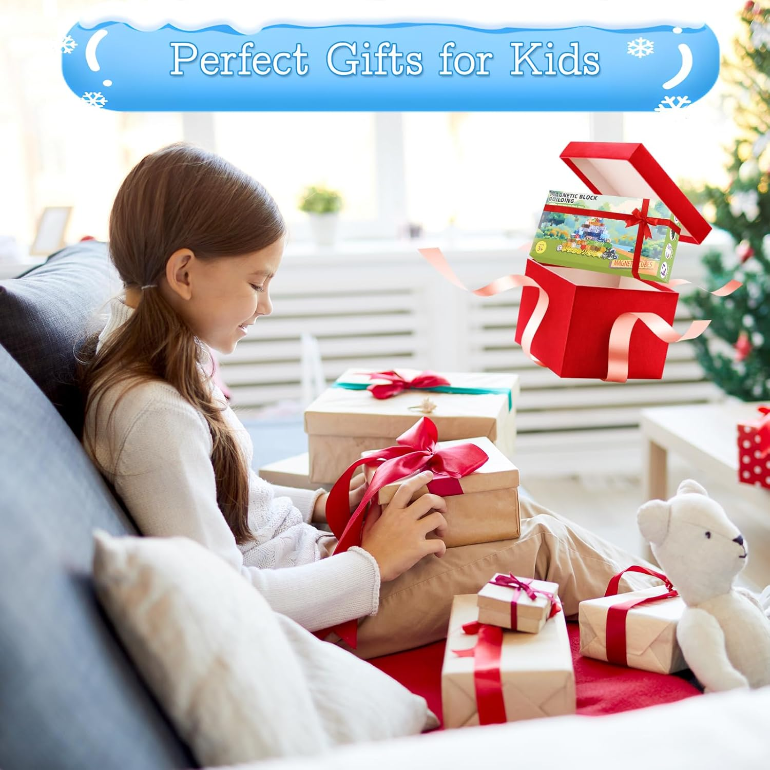 Sivomens 150PCS Magnetic Blocks, Magic Magnetic Building Blocks, Ice Themed Building Toy Set Toddler Magnet Blocks STEM Montessori Sensory Educational Toys for Boys Girls Aged 3+ Years Old Birthday