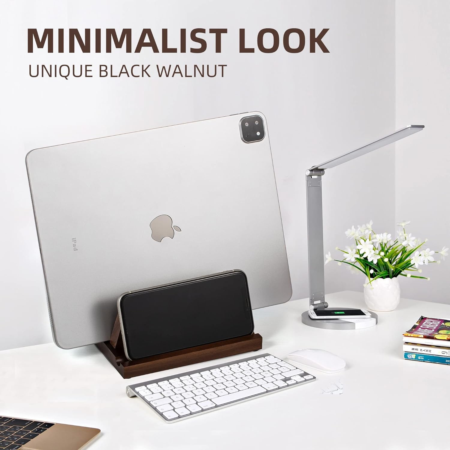 Vertical Laptop Stand Wood, Wooden Adjustable Laptop Holder, Walnut, 2 Slot, Double, Upright Laptop Holder for Desk, Macbook Stand, Laptop Dock, Desktop Organizer, Fits Macbook, Other Laptops, Phone image number 5