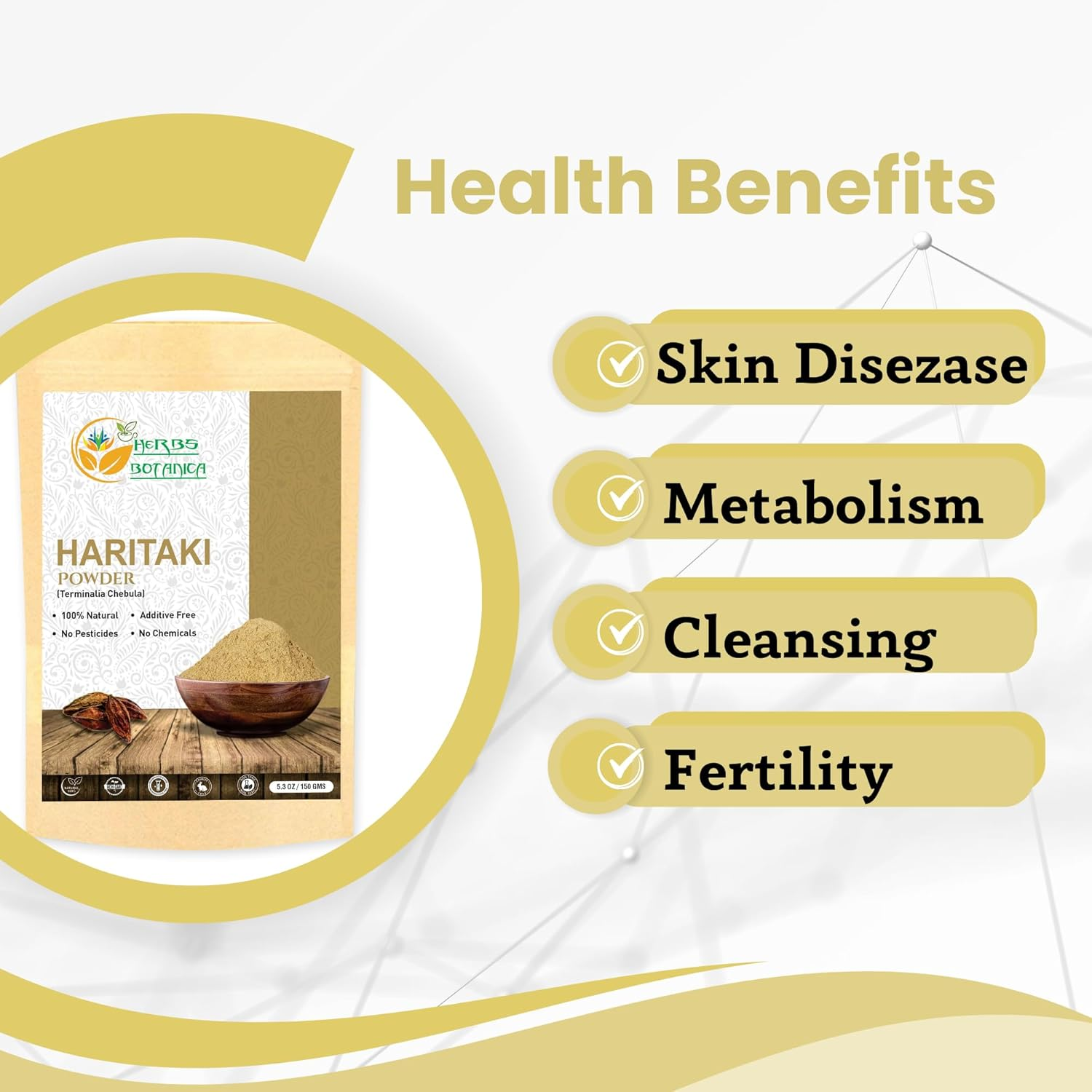 Herbs Botanica Pure Natural Haritaki Powder (Harad) (Terminalia Chebula) | 5.3 Oz (150 GMS) | Herbs from India | for Detoxication | Colon Cleanser | Healthy Colon | Vegan image number 5