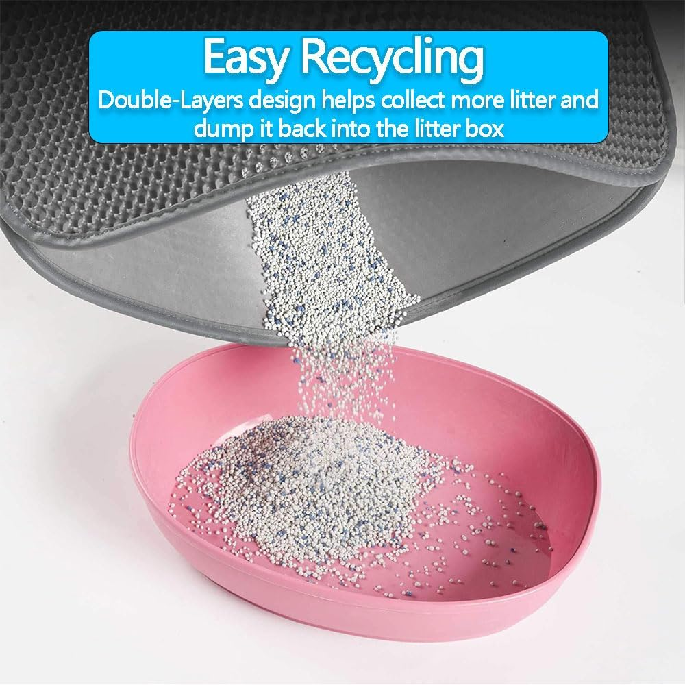 Cat Litter Mat 75X55Cm, Double Layer Honeycomb Litter Trapping Pad, Waterproof, Easy to Clean, Scatter Control, Gray