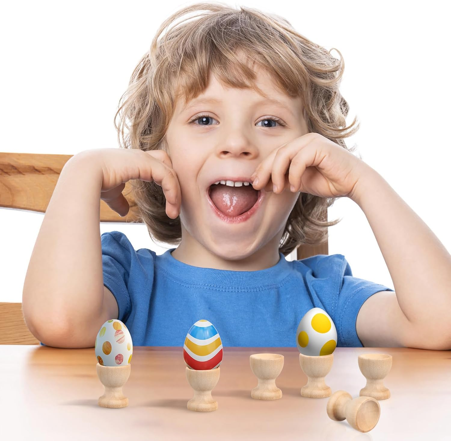 Alipis 24Pcs Wooden Egg Cups - Kids Dinner Table Egg Displays Stands Chick Candlestick Holders Kids Painting Toy Egg Poacher Organizer Tealight Candle Easter Mini Child Decorations image number 5