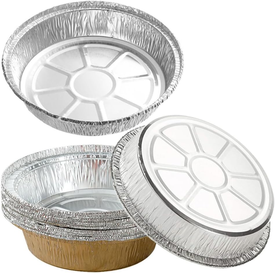 Aluminum Foil Plates round Tin Foil Pie Pans, 25Pcs Aluminum Pie Pans, Cuicanfla Foil Tart Pan, Non-Stick Air Fryer Pan Oil-Proof Water-Proof Aluminum Foil Tin Box,Cookware for Baking Roasting Frying image number 3