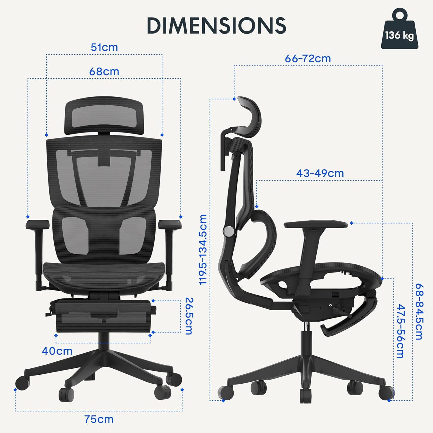 FLEXISPOT C7 Ergonomic Office Chair Adjustable Height Swivel Features Headrest Armrests Lumbar Support Smooth Wheels Black Grey Mesh Seat with Footrest Ultimate Choice for Comfort Style image number 4