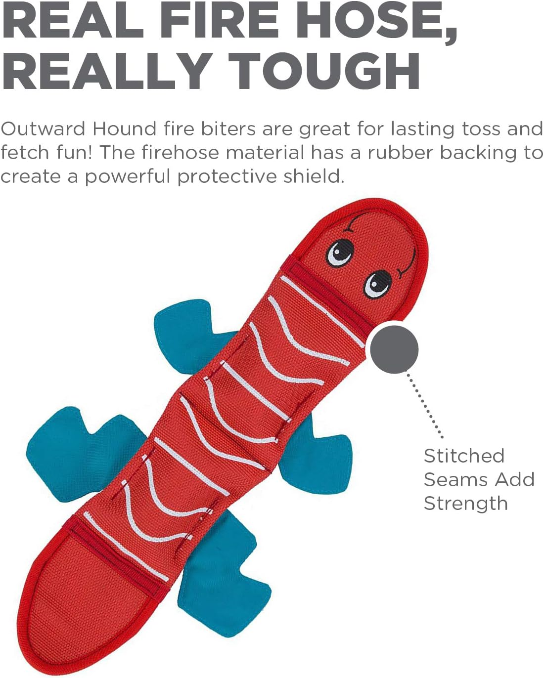 Outward Hound Fire Biterz Red Lizard Plush Firehose Material Interactive Dog Toy, Medium image number 2