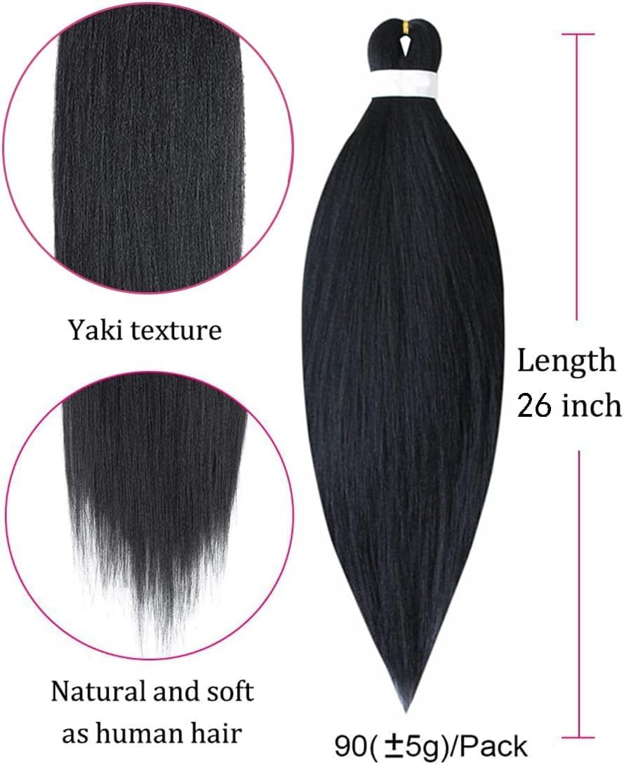 Pre Stretched Braiding Hair 26'' Easy Braid 6 Packs Professional Itch Free Synthetic Fiber EZ Braids Yaki Texture Knotless Braiding Hair Extensions (1B) image number 5