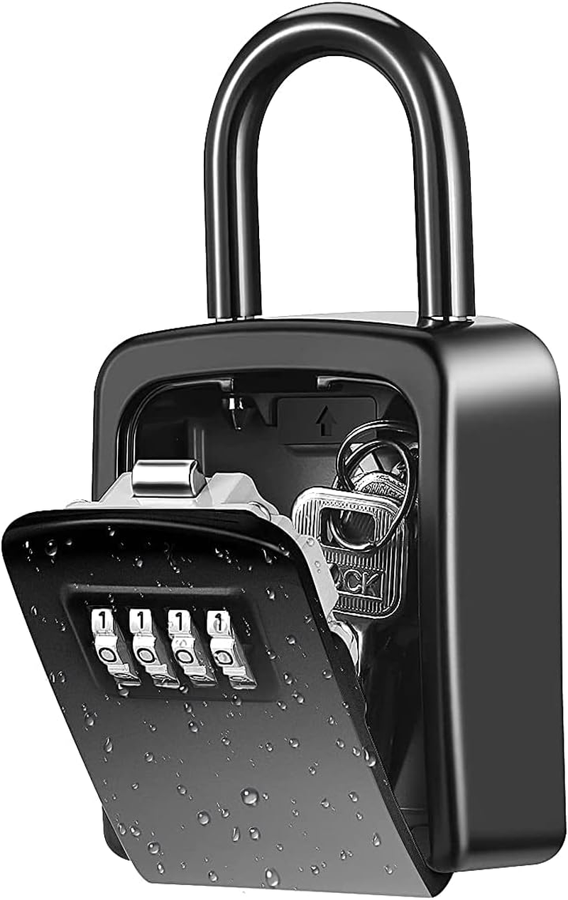 Key Lock Box, Wall Mounted Key Safe Box, Weatherproof 4 Digit Combination Key Storage Lock Box, 5 Keys Capacity with Removable Shackle for Indoor Outdoor, Small Size 3.66Inch
