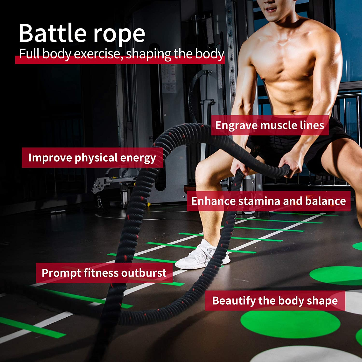 PROIRON 9M /12M Battle Ropes, Battling Rope for Fitness Training Gym, Heavy Exercise Ropes 38Mm, Undulation Rope for Strength Workout image number 3