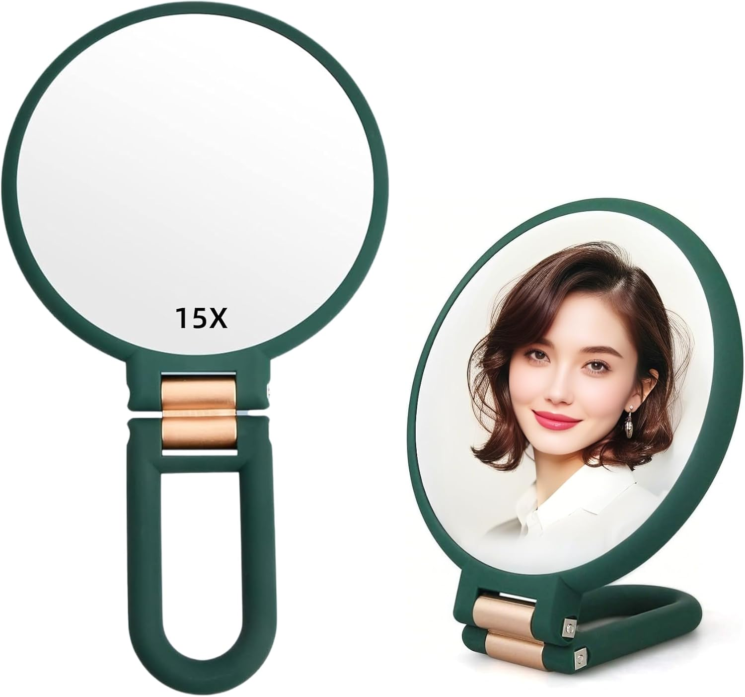 1X 15X Handheld Mirror with Handle for Travel， Magnifying Mirror, Rotation Adjustable Handle, Double Sided Folding, Mirror for Women for Eyes Makeup Travel Table Desk Shaving