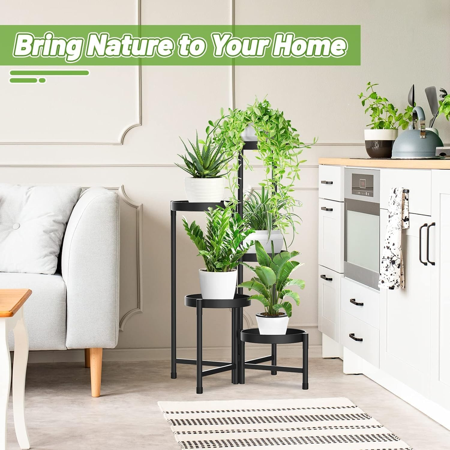 5 Tier Metal Plant Stand for Indoor Outdoor, Foldable Corner Tall Plant Shelf, Rustproof Flower Pot Holder Display Stand for Living Room Balcony Garden Patio (Black) image number 4