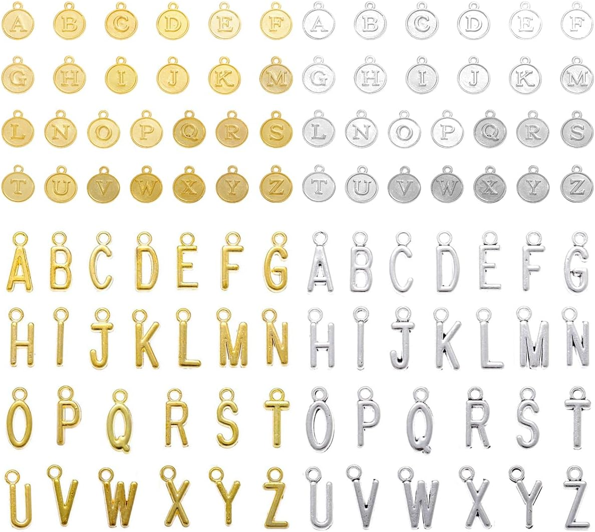 Round Letter Charms, 104 PCS Gold & Silver Double Sided Metal Letter Beads for Jewelry Making, DIY Crafting (12 X 15Mm) image number 3