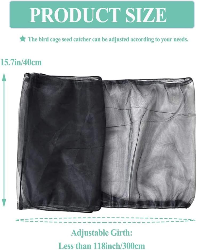 ASOCEA Bird Cage Seed Catcher Adjustable Bird Cage Cover Soft Nylon Mesh Net with Drawstring Birdcage Skirt Feather Guard for round Square Cages (Black, 118 * 15.7In/300 * 40Cm) image number 1