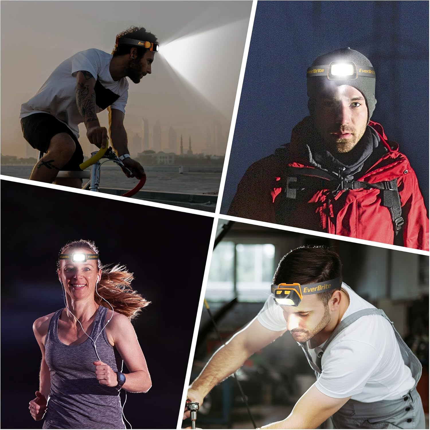 Everbrite Rechargeable Headlamp - 350 Lumens Headlight with Red/Green Light and Tail Light, 7 Lighting Modes with Memory Function, Perfect for Trail Running, Camping and Hiking