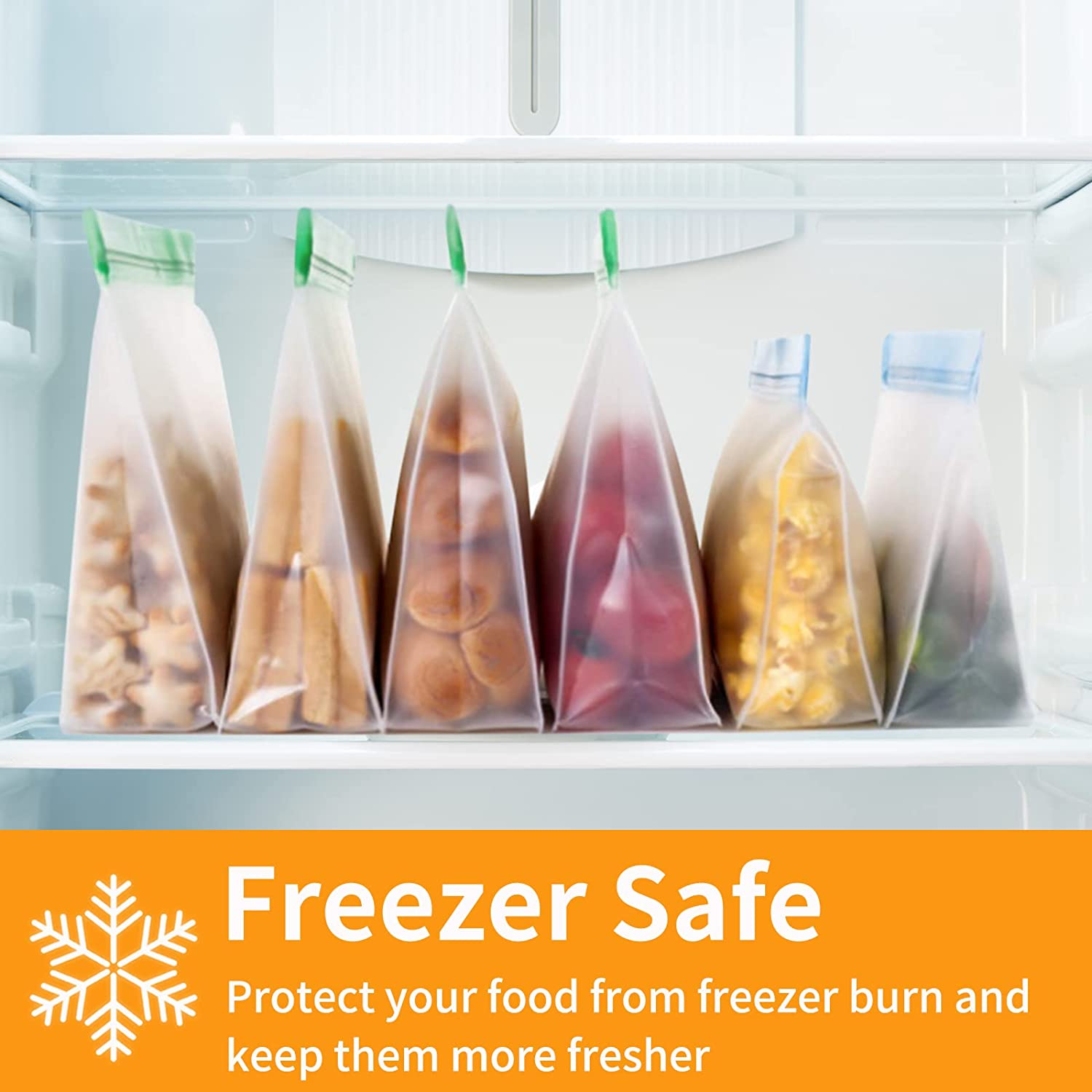 Reusable Food Storage Bags 10 Pack - Stand up Leakproof Bags for Kitchen, 2 Gallon + 4 Sandwich + 4 Snack Freezer Bags for Meat, Fruit, Cereal image number 1