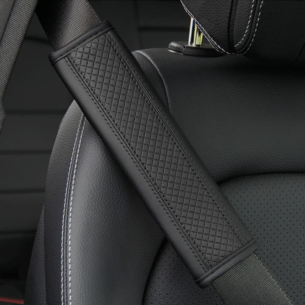 Leather Seat Belt Covers for Adults, Waterproof Car Seatbelt Shoulder Pad Guards against Sweat and Odor, Protects Your Neck and Clothes, 1 Pcs Black