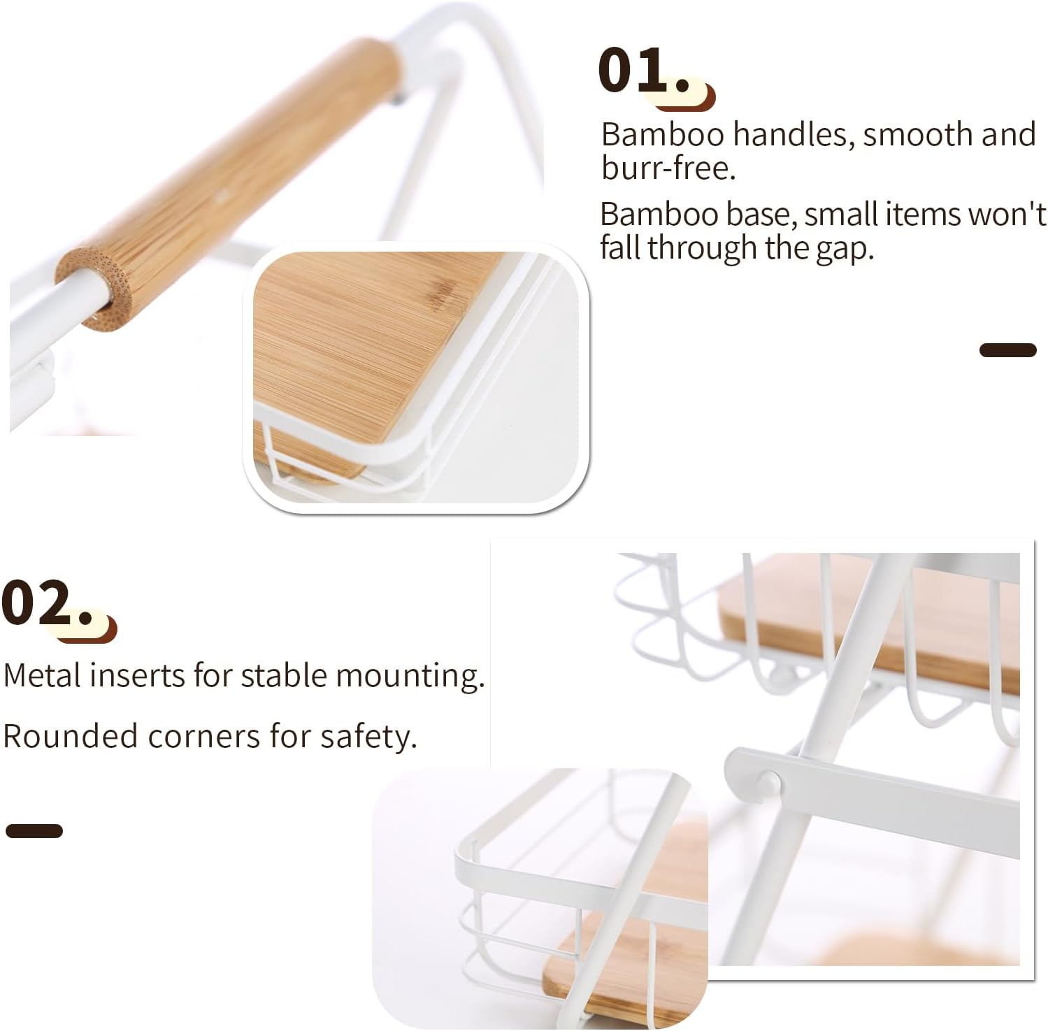 KKC White 2 Tier Fruit Basket for Kitchen, Countertop Fruit Vegetable Basket Bowl for Kitchen Counter Metal Wire Storage Basket Fruits Stand Holder Organizer for Bread Snack Veggies Storage image number 1