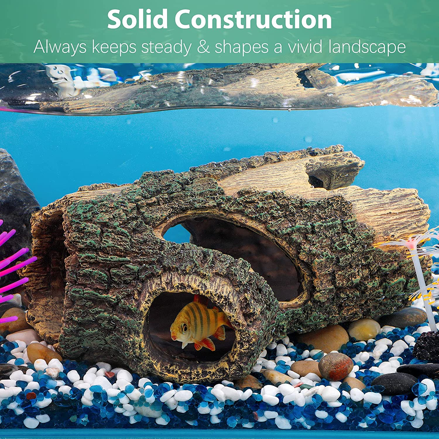 Uniclife Aquarium Large Betta Log Resin Hollow Tree Trunk Decor Artificial Wood Fish House Cave Bark Ornament with Hideout Holes for Shrimp Small Cichlid Lizard and Turtle in 10-70 Gallon Fish Tank image number 3