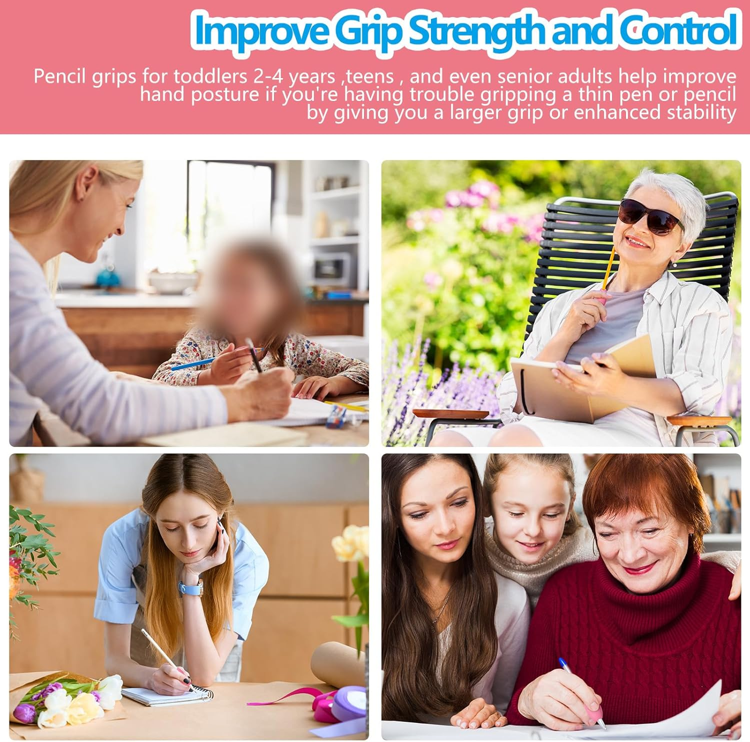 Zonon Writing Aid Trainer for Adults Foam Egg Grips Pen Cushioned Holders Writing Aid Trainer for Handwriting Drawing Preschool Supplies Right or Left Hand Use, 6 Pieces(Pink) image number 2