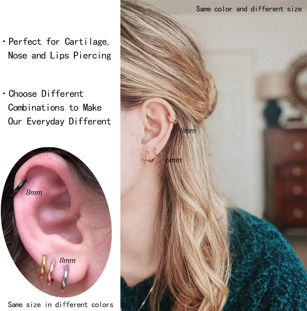 5 Pairs 316L Surgical Stainless Steel Small Huggie 8Mm 10Mm 12Mm 14Mm Hoop Earrings Set Hypoallergenic Hoops Cartilage Helix Lobes Hinged Sleeper Earrings for Men Women for Multiple Piercings image number 5
