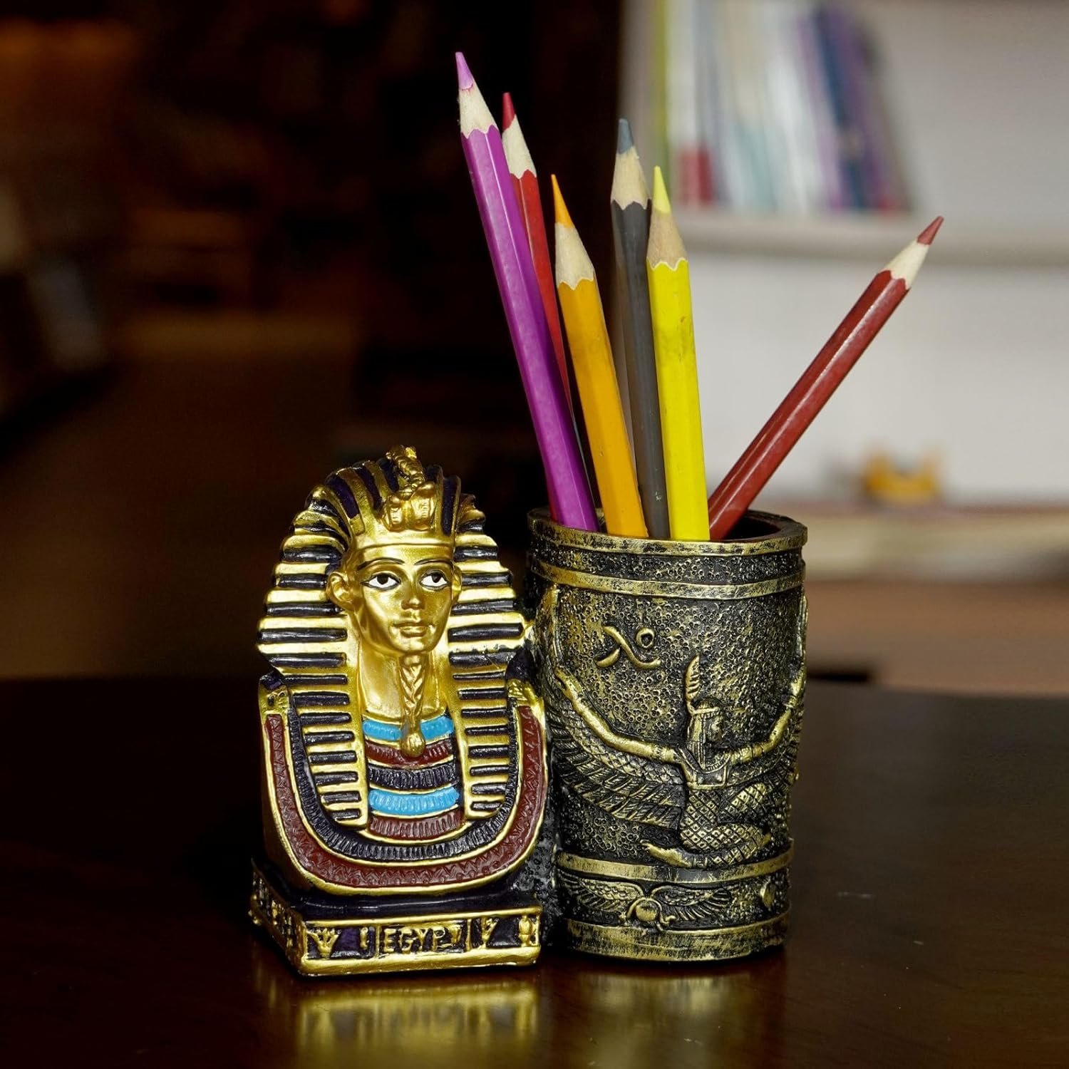 Ancient Egyptian Pencil Holder, Egyptian King Pharaoh Pen Cup, Pen Holder for Desk Office Pen Organizer, Pencil Cup Storage Containers - Small