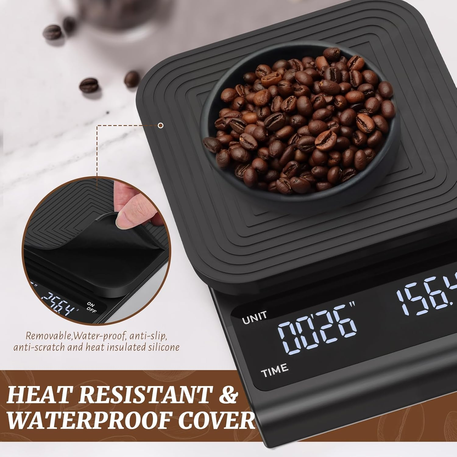 Coffee Scale with Timer - 3Kg/0.1G High Precision Small Kitchen Scales for Espresso and Pour over Coffee, Rechargeable Digital Food Scale with Auto Tare, Touch Sensor and Silicone Cover, Black image number 3