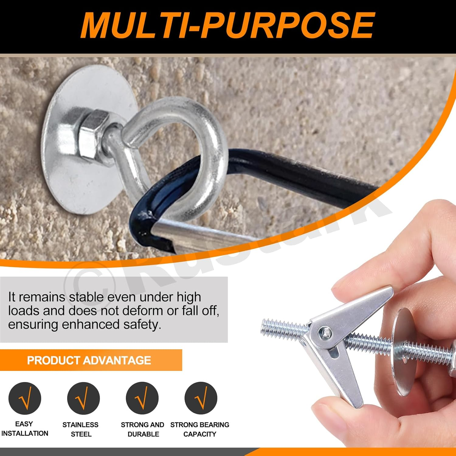 30Pcs M4 M6 Toggle Bolts Assortment Kit Toggle Anchors Spring Toggle Wing Bolts Heavy Duty Eye Bolt and Ceiling Hooks Butterfly Toggle Anchors for Drywall Hanging Plants image number 6