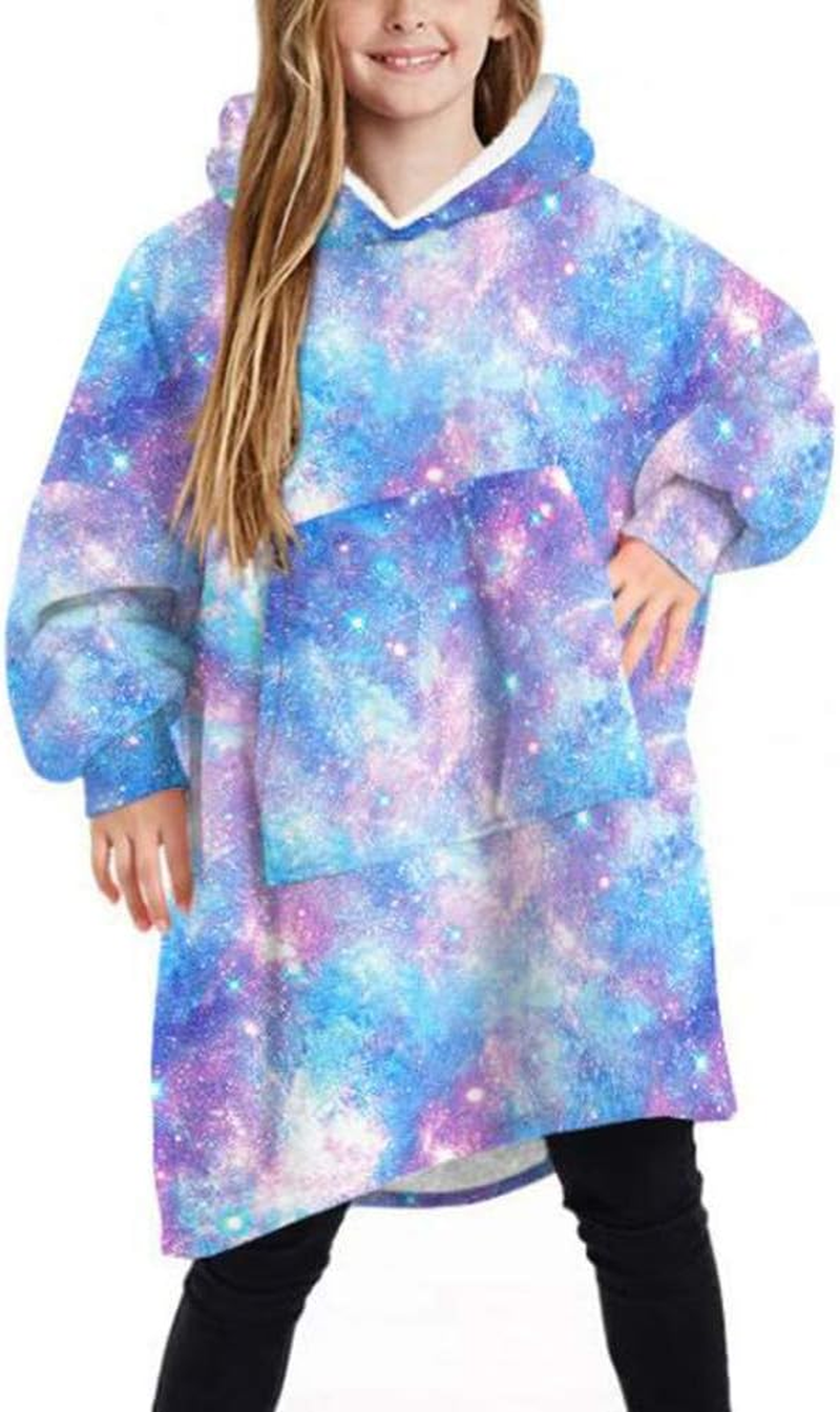 Kids Oversized Blanket Hoodie, Fluffy Sherpa Fuzzy Fleece Comfy Giant Hooded Sweatshirt for Children Teens