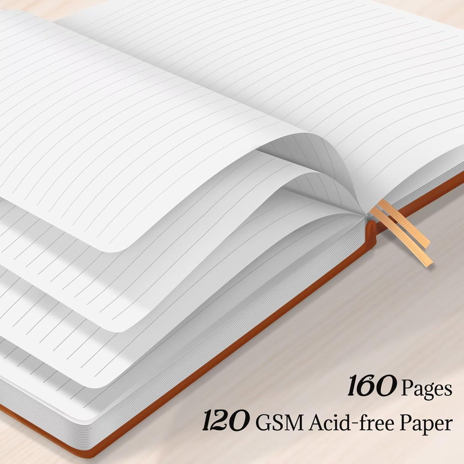 Lonely Oak Lined Journal Notebook, A5 Hardcover Lined Notebook for Women & Men, 120GSM Acid-Free Paper with Leather Hardcover and Inner Pocket, Daily Diary Journal for Work(Brown) image number 2