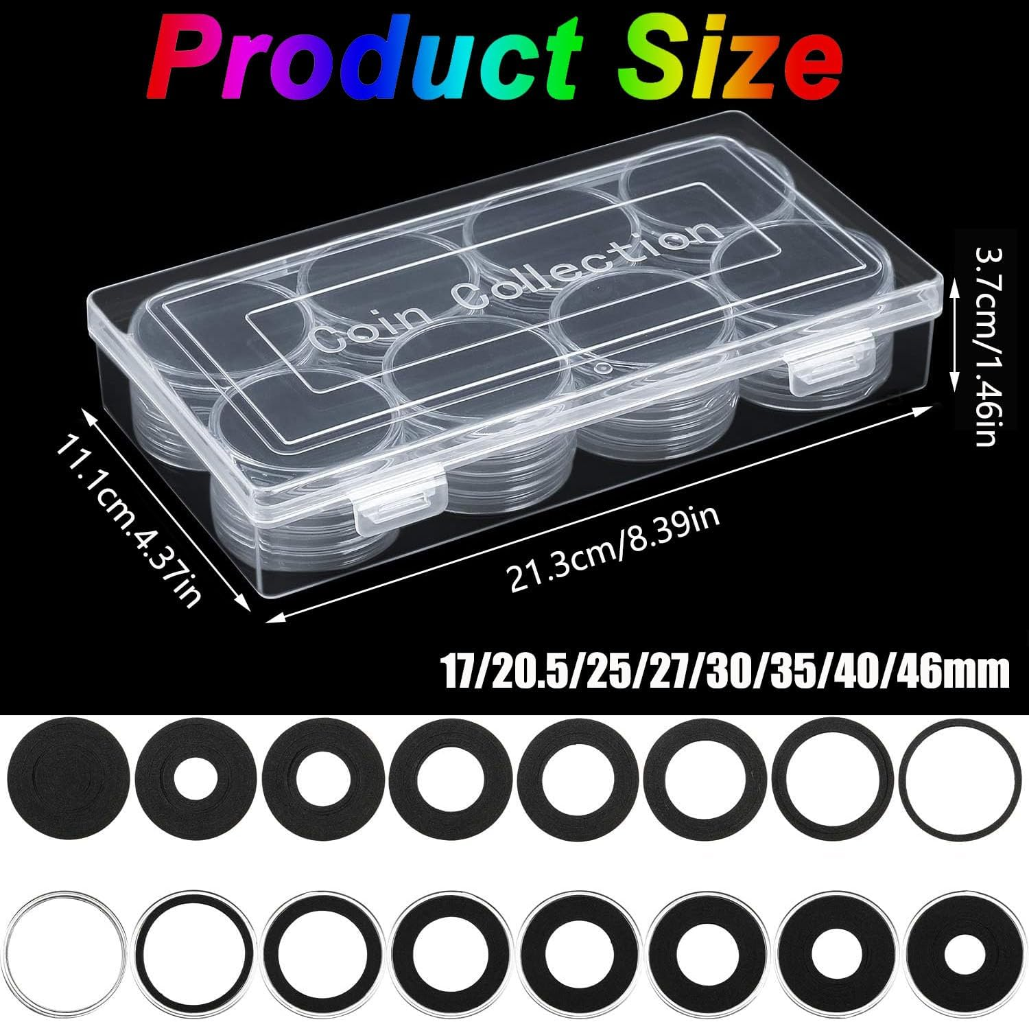 40 Pcs 46Mm Coin Capsules, with Foam Gasket and Plastic Storage Box, Coin Holder Case with Storage Organizer Box for Coins Collector, for Coin Collection, Coin Collection Supplies image number 2