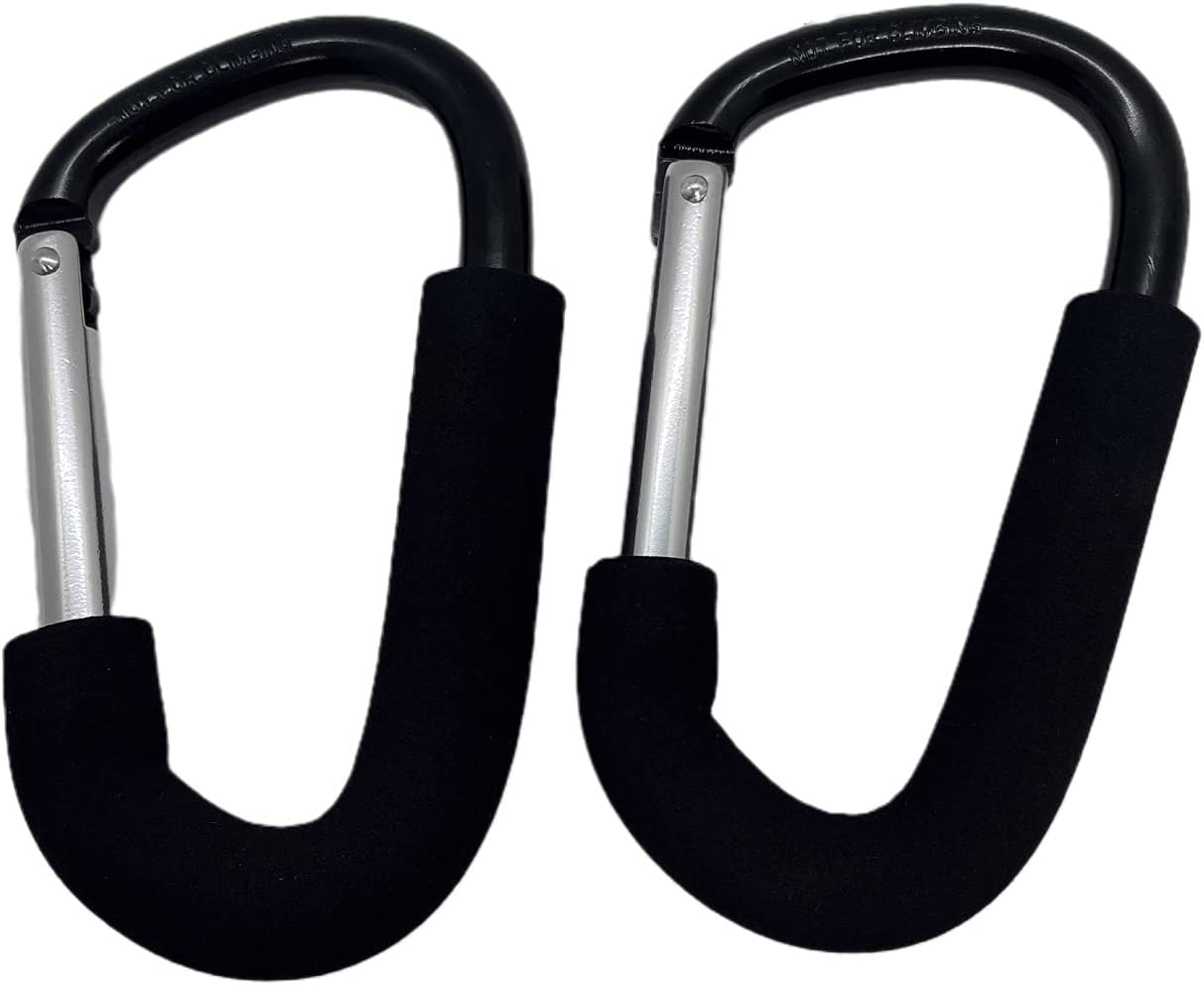 Stroller Hooks, Grocery Bag Shopping Bag Holder Handle Carrier Tool Multi Purpose Snap Hook Organizer Accessories with Soft Foam Grip, Pack of 2, Black - 14Cm*8Cm