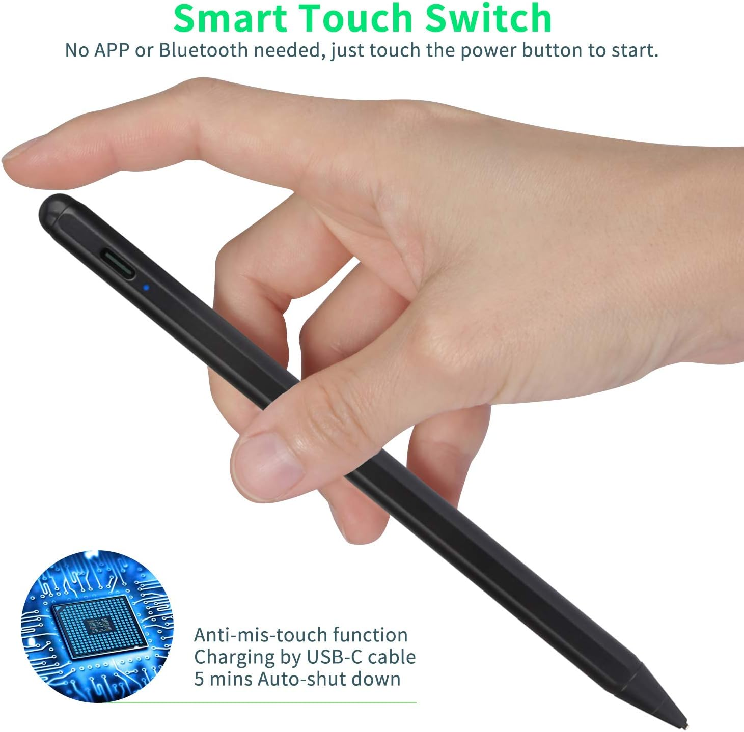 Electronic Stylus for Ipad 5Th Generation 9.7" 2017 Pencil,Type-C Rechargeable Active Capacitive Pencil Compatible with Apple Ipad 5Th Gen 9.7-Inch Stylus Pens,Good on Ipad Drawing Pen,Dark Black