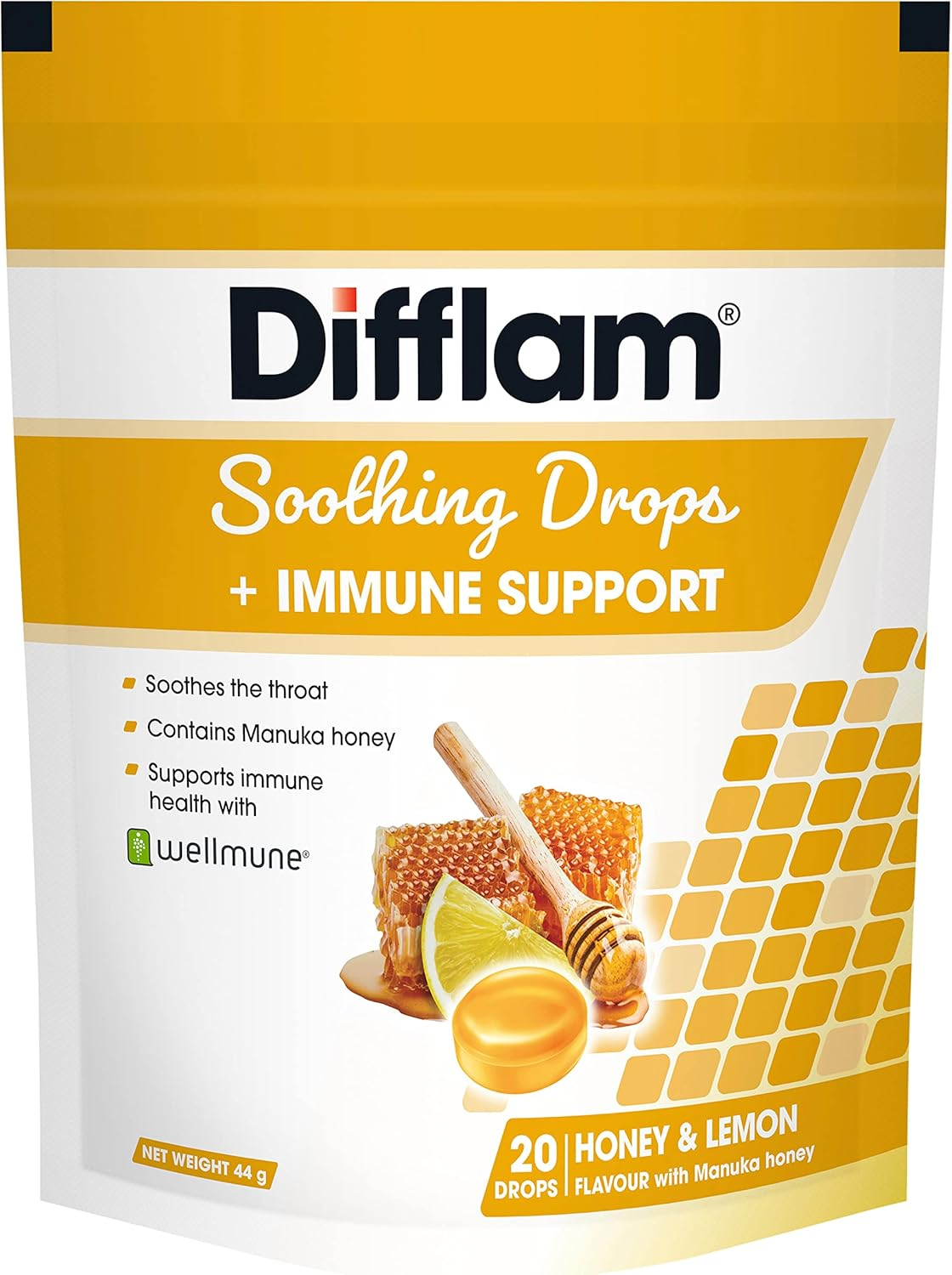 Difflam Soothing Drops + Immune Support 20 Pieces Pack, Honey and Lemon image number 3