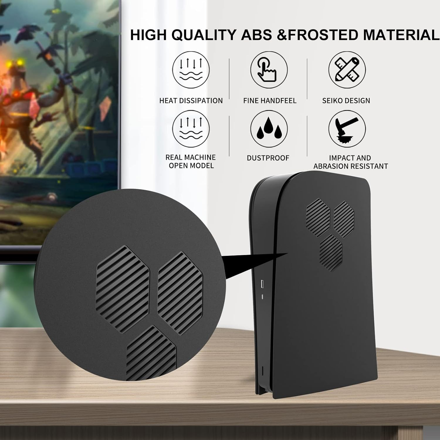 PS5 Console Face Plates, Playstation 5 Accessories with Fan Vents Faceplate，With Dust Filter for Cooling Vents，Shockproof ABS Shell Cover Case - Digital Edition (Black Hexagon (Digital Edition)) image number 1