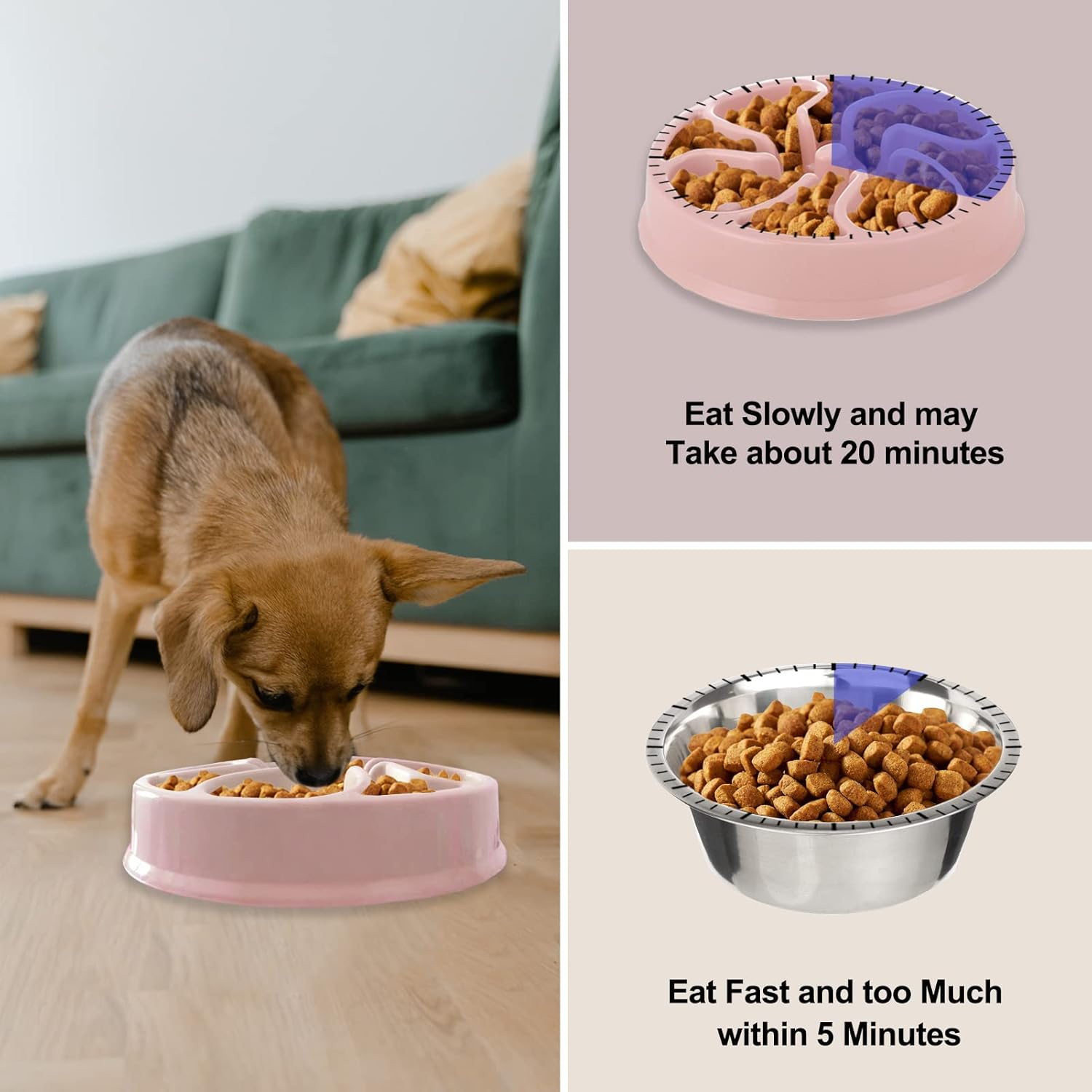 LOS ANDES Slow Feeder Dog Bowl, anti Gulp Dog Food Bowl, Healthy Slow Eating Dog Bowl to Reduce Choking and Overeating, Stop Feeding Bowl for Small Medium Size Dogs