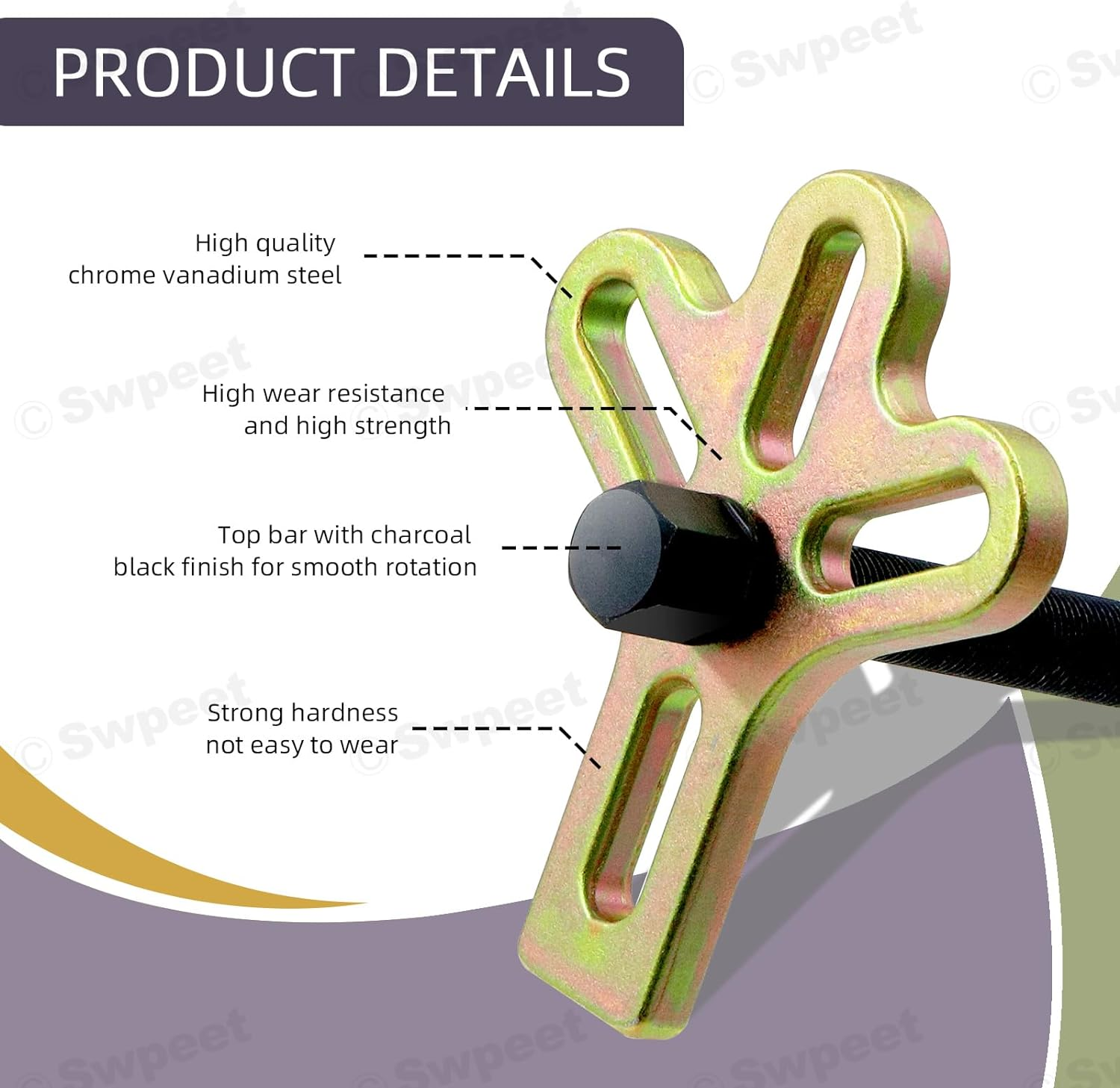 Swpeet 13Pcs Harmonic Balancer Steering Wheel Puller Kit Includes Web Plate Pressure Tip and Screw 10Pcs 2/3/4" Bolts for Flywheel Puller Gear Puller Steering Wheel Puller and Crankshaft Pulley Puller image number 1