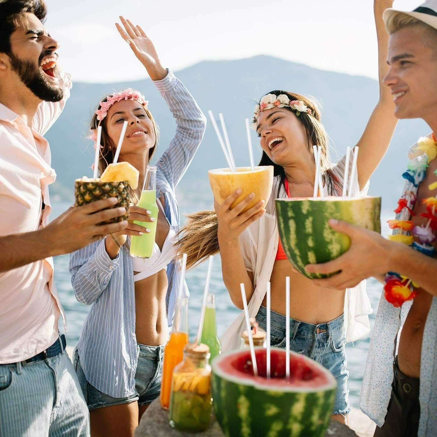 Pure White Biodegradable Paper Straws for Cocktail Pack of 100, Eco-Friendly and Recyclable Plain White Solid White Straws Made of Paper - Solid Black image number 5