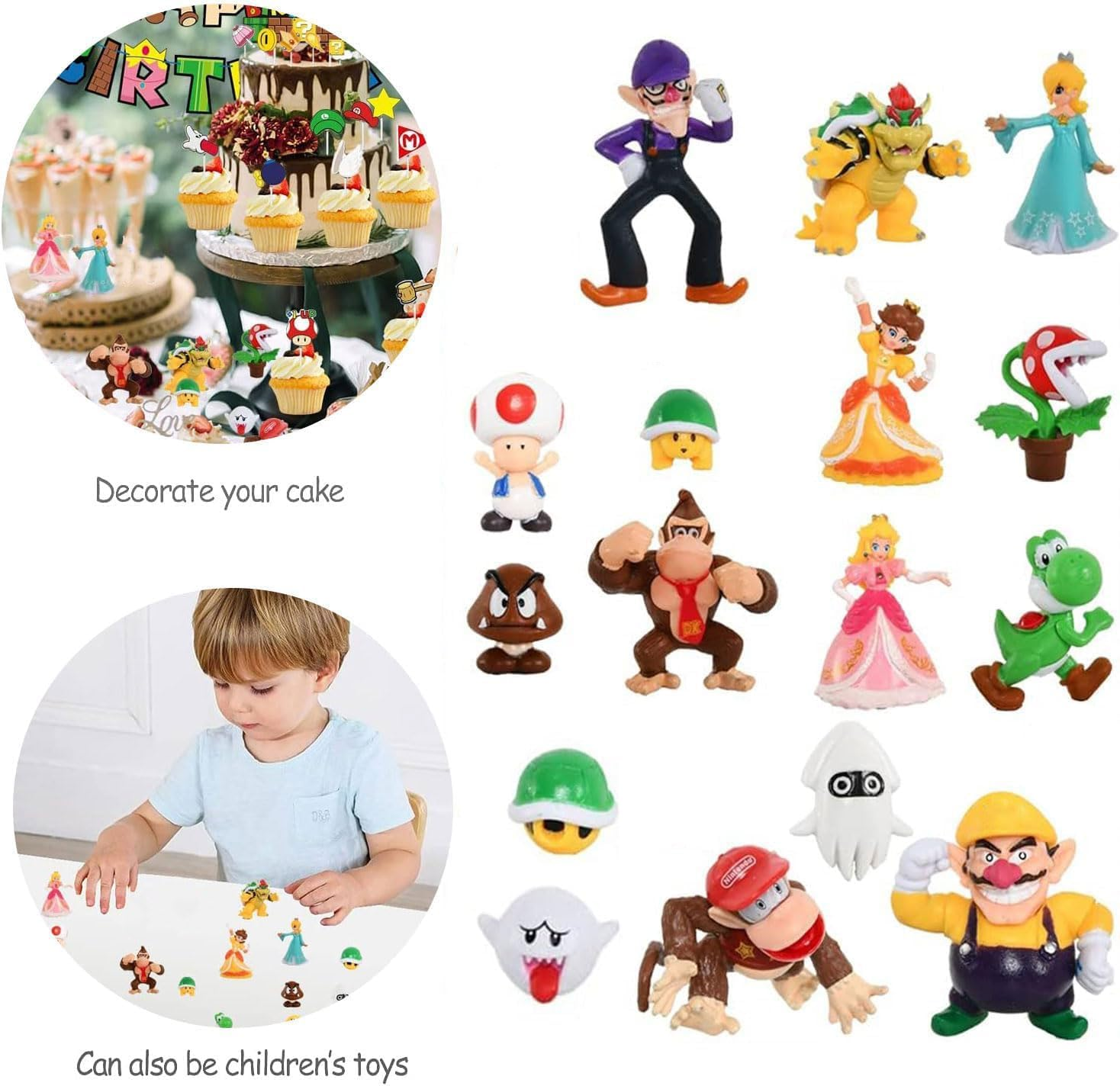 Pack of 18 Super Mario Cake Decorations, Birthday Decoration, Figures Set, Costume for Children, Party Cake Decoration