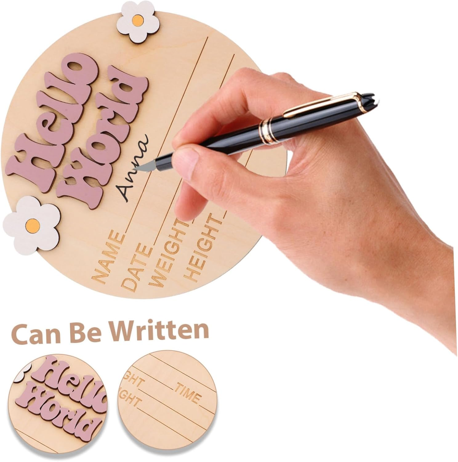 Generic Baby Announcement Sign Newborn Birth Announcement Sign for Nursery Decor Rustic Wood Material with Flower Decoration Photo Prop for Newborn Party Celebration - Multi image number 7