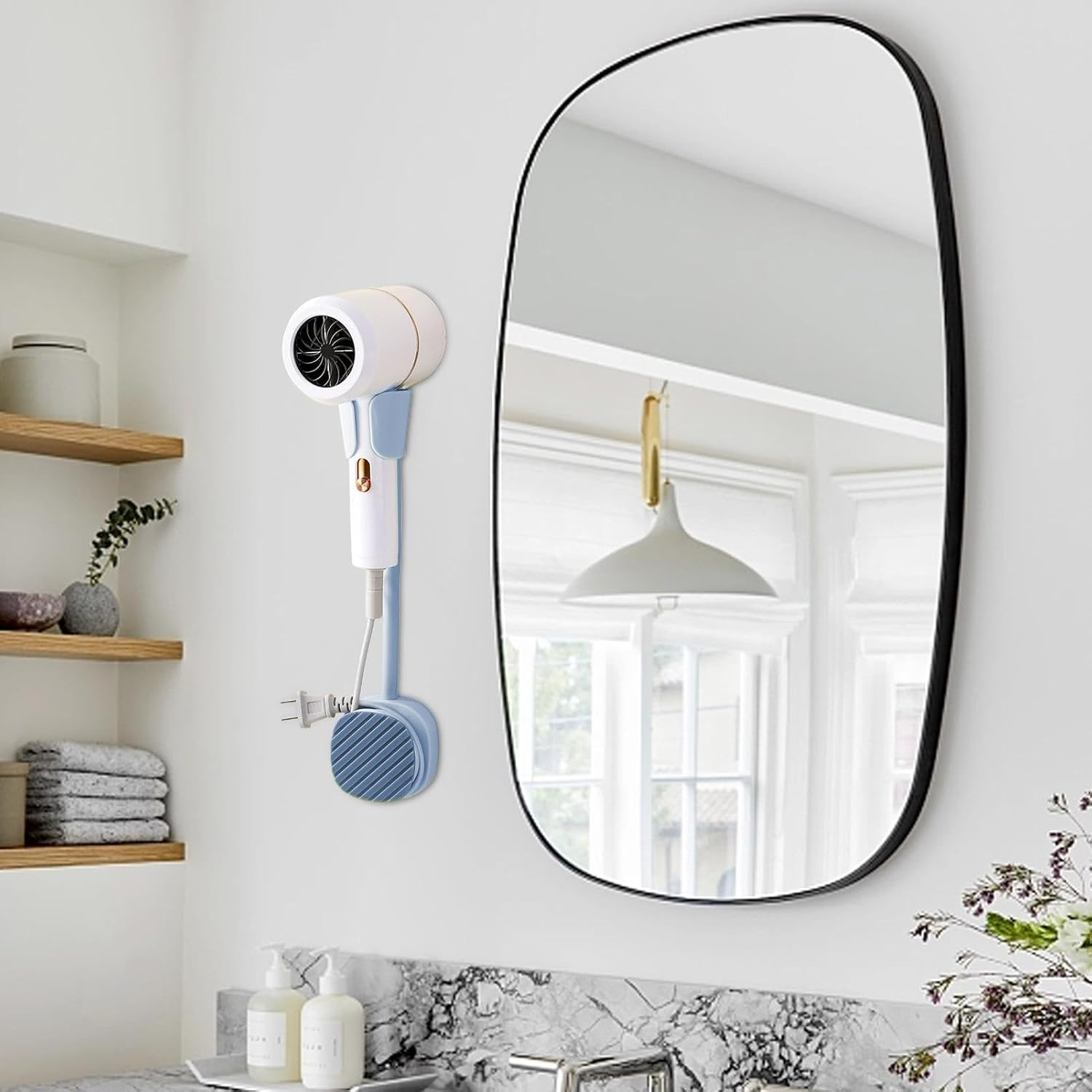 Blow Dryer Holder Organizer - 360-Degree Adjustable Hands-Hair Dryer Rack - Adhesive Blow Dryer Organizer No Punching with Cable Hook image number 3