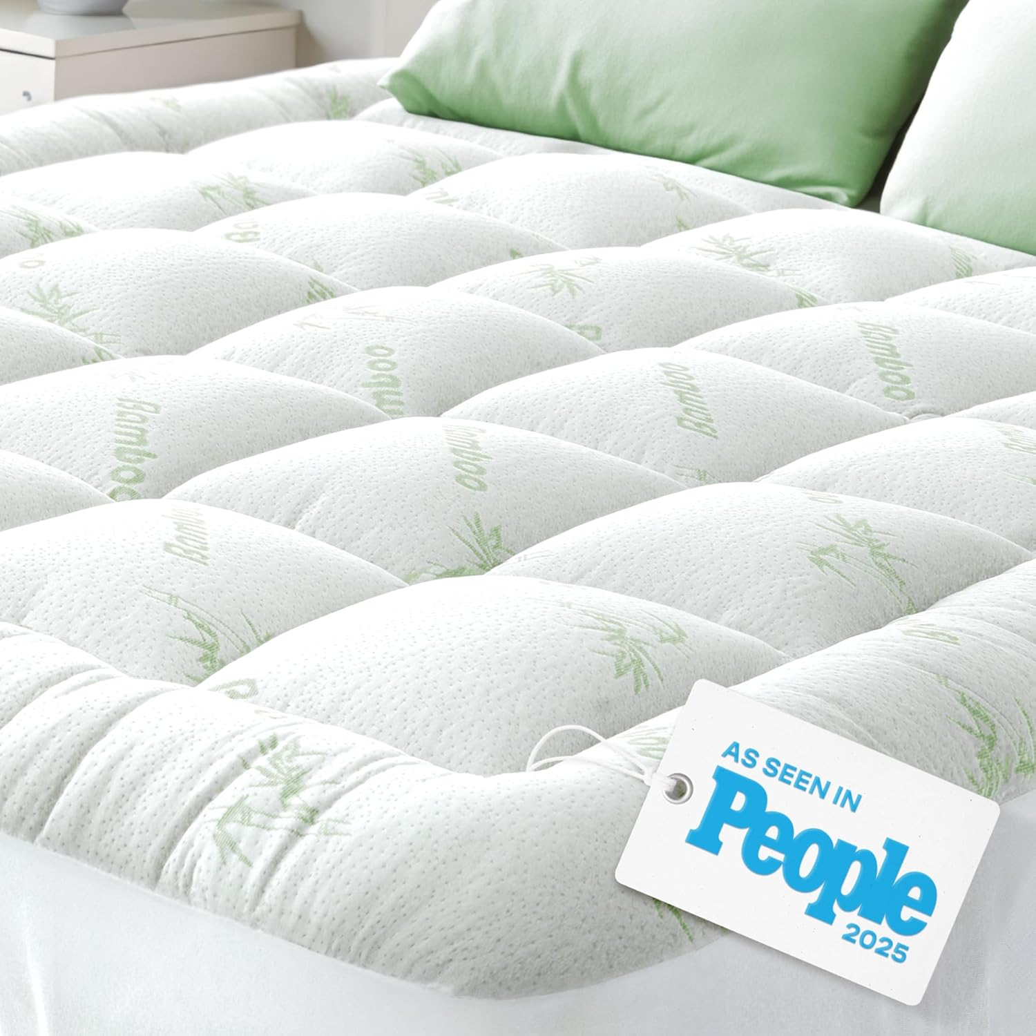Ultra Soft Twin XL Size Mattress Topper - Viscose Made from Bamboo Pillow Top Mattress Pad for Back Pain Relief - Naturally Cooling for Hot Sleepers, Green image number 4