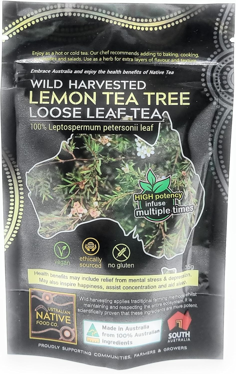 Australian Native Food Co - Lemon Tea Tree - Wild Harvested Loose Leaf Tea, 35G