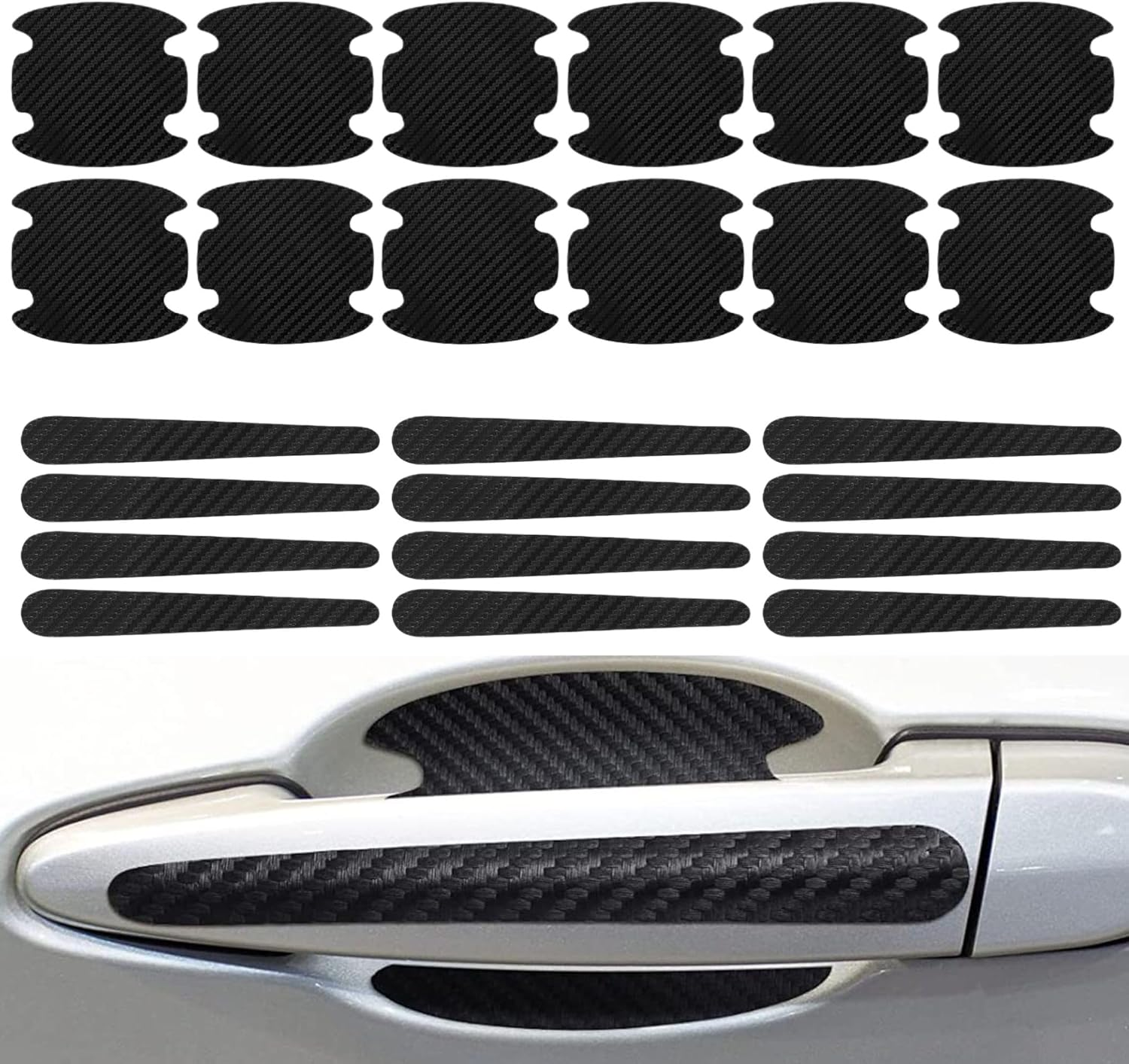 24PCS Carbon Fiber Car Door Handle Protectors, Car Door Handle Bowl Sticker, Reflective Cardoor Handle Paint Scratch Protector, Universal Anti-Scratch Guard Stickers Fit Most Cars image number 1