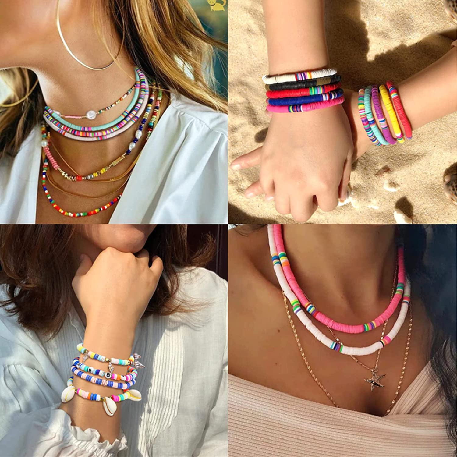 15000 Clay Beads for Jewelry Bracelet Necklace Making Kit, Flat round Polymer Clay Beads with Elastic Strings Pendant Charms Kit image number 3