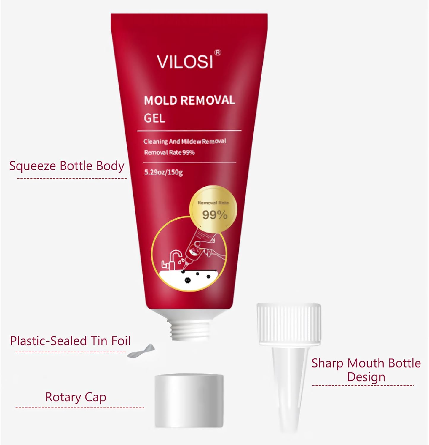 VILOSI Washing Machine Cleaning Gel, 300Ml/10.6Oz Black Stain Remover Gel for Bathroom Shower Grout, Front Loader Washing Machine Seal, Refrigerator Strips, Tile & Silicone Surfaces (300, Grams)