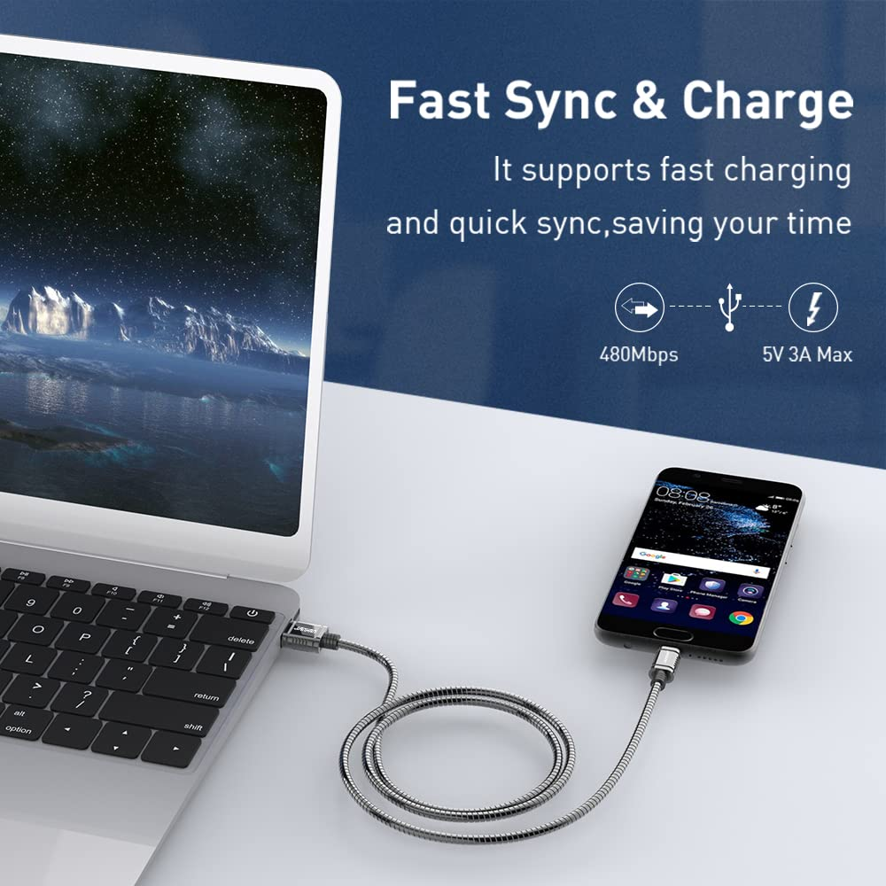 USB C Cable,Jianhan 3A Fast Charging Metal Braided 1M/3.3FT Almost Unbreakable Type C Cable USB 2.0 Charger Cord for Samsung Galaxy S20/S10/S8/S9 Plus,Note 10/9/8,LG G6 G5,Google Pixel,Motorola Moto image number 1