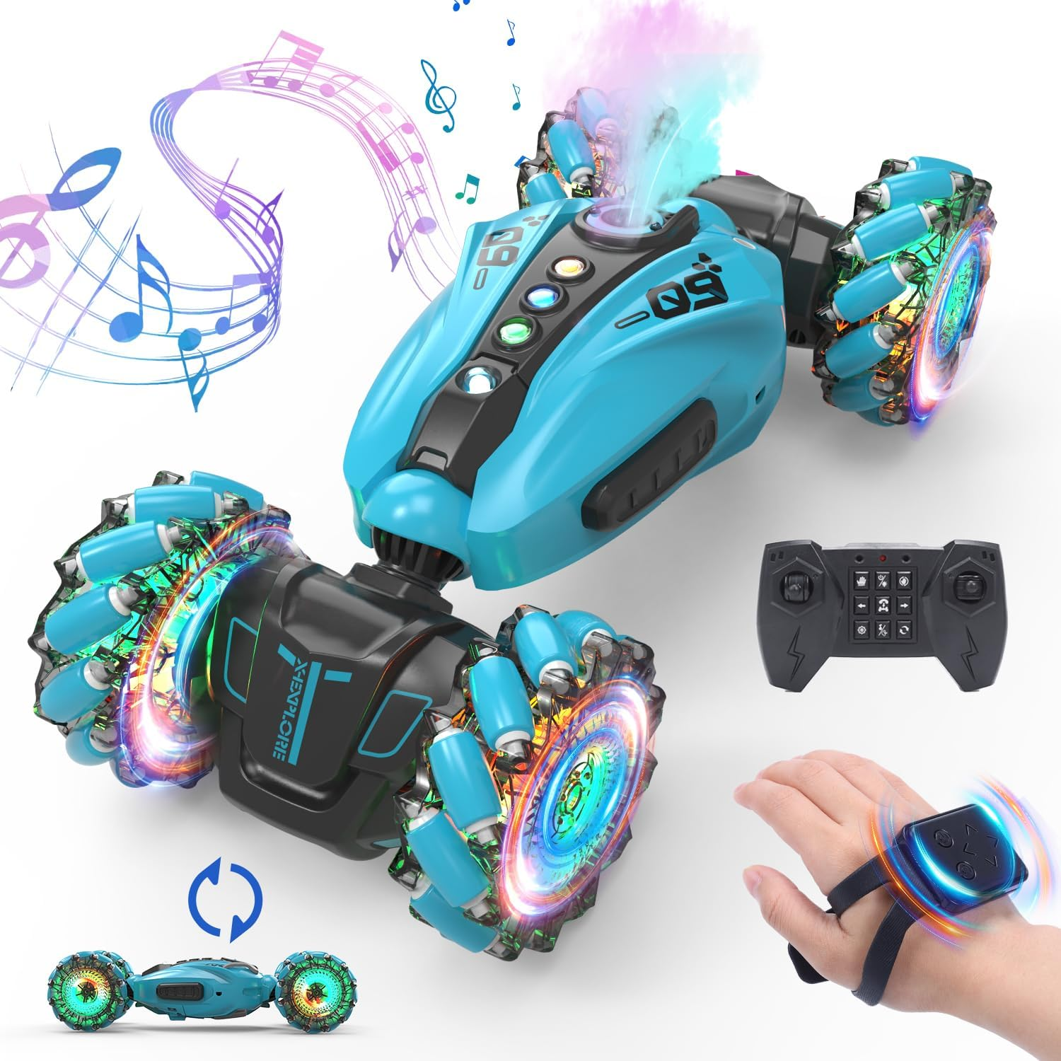 Eaglestone 1:12 RC Stunt Car, 2.4Ghz 4WD Remote Control Car with 360&deg; Flips & Rotations, Sensor Toy Cars with LED Lights, All-Terrain RC Car for Kids and Adults, Boys and Girls(Blue) image number 3