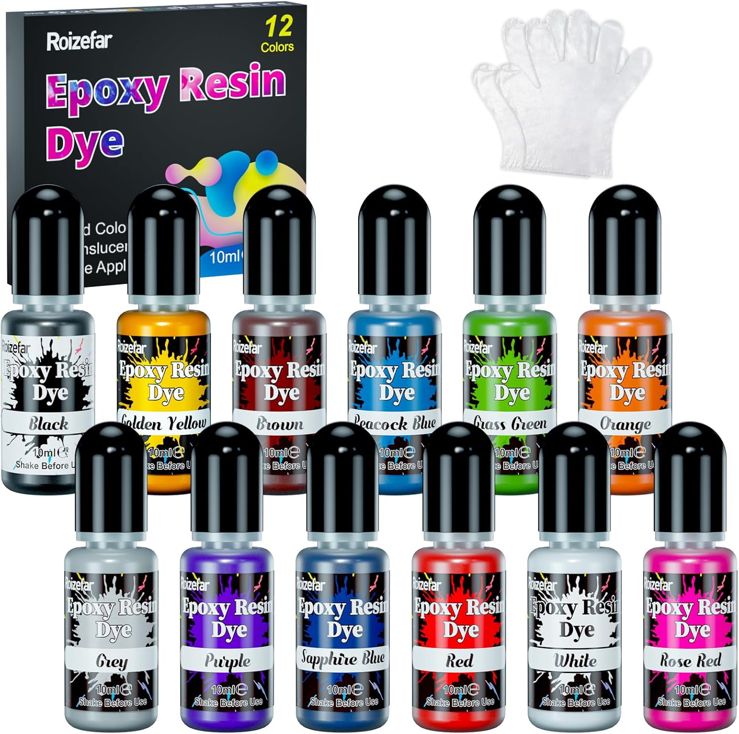 Roizefar Epoxy Resin Pigment - 26 Color Liquid Transparent Resin Colorant,Epoxy Resin Dye for Resin Colour Art, DIY Jewelry Making Supplies - AB Resin Colouring for Paint, Crafts- 10Ml Each