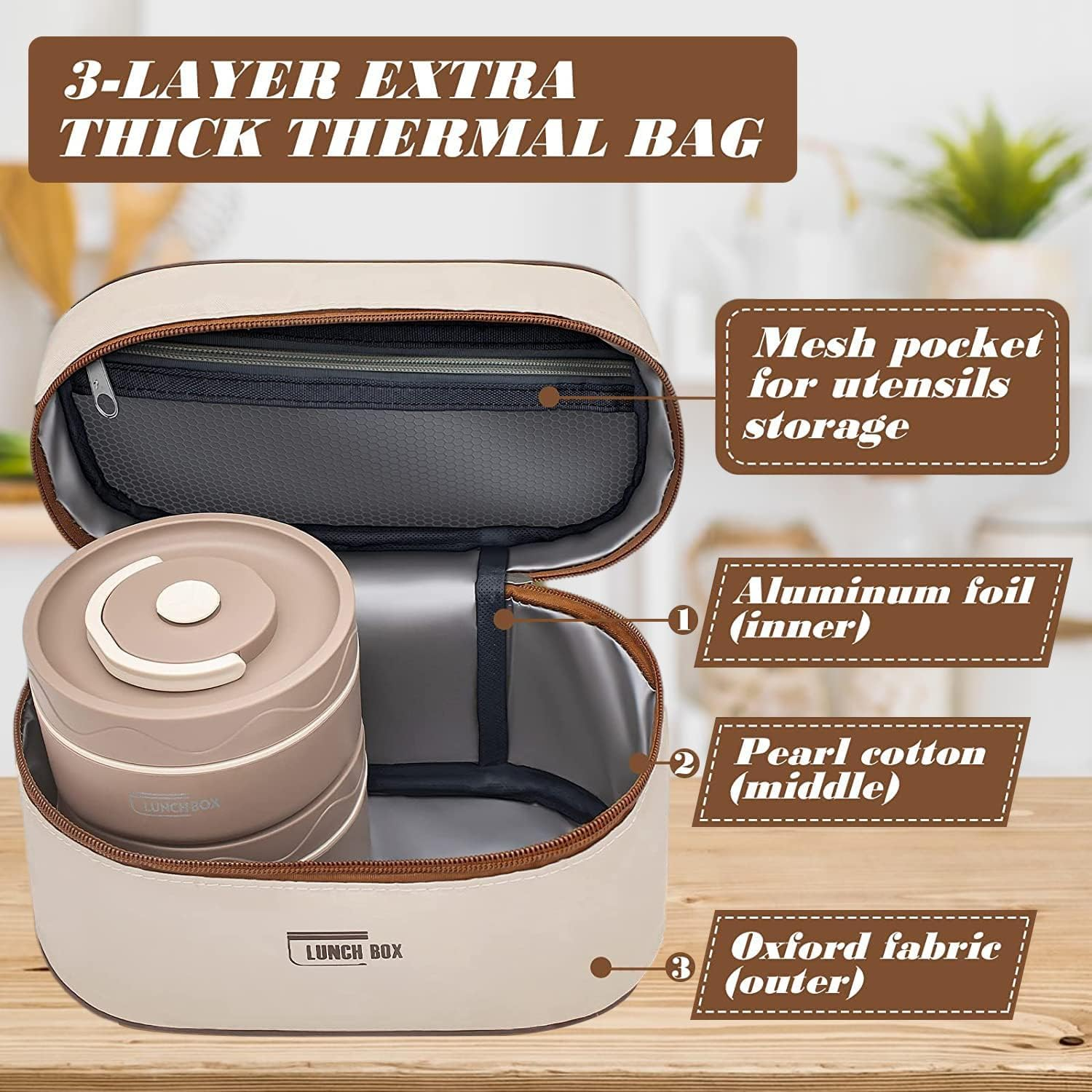 Stainless Steel Bento Box Adult Lunch Box, Portable Insulated Food Lunch Container Set with Thermal Lunch Box, 4 Separate Stackable Lunch Container for Adult Kids Men Women image number 3